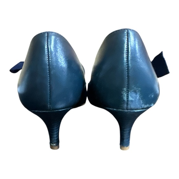 Tory Burch Blue Leather Pointed Toe Kitten Heel with Bow Detailing - Picture 5 of 8